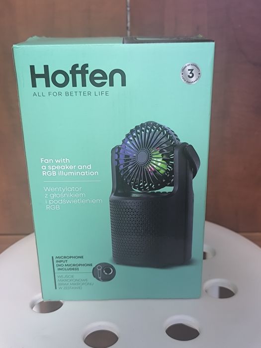 Hoffen Wentylator z Głośnikiem Podświetlenie RGB Bluetooth Radio FM