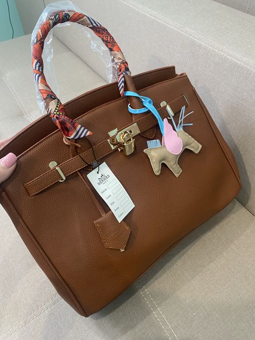 Сумка в стилі hermes birkin 35 см руда