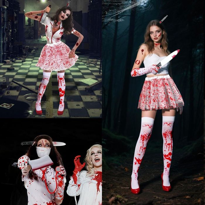 Kostium Zombie Halloween - Zestaw 18 el., Czerwony