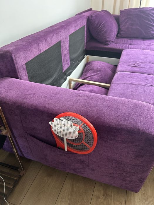 Fioletowy narożnik welur sofa narożna