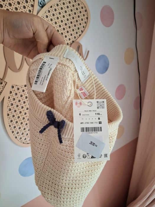 Zara dzianinowe krótkie spodenki bermudy z kokardką 116