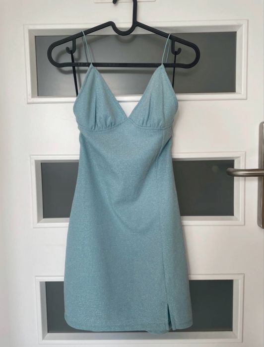 Niebieska sukienka mini S odkryte plecy H&M dopasowana