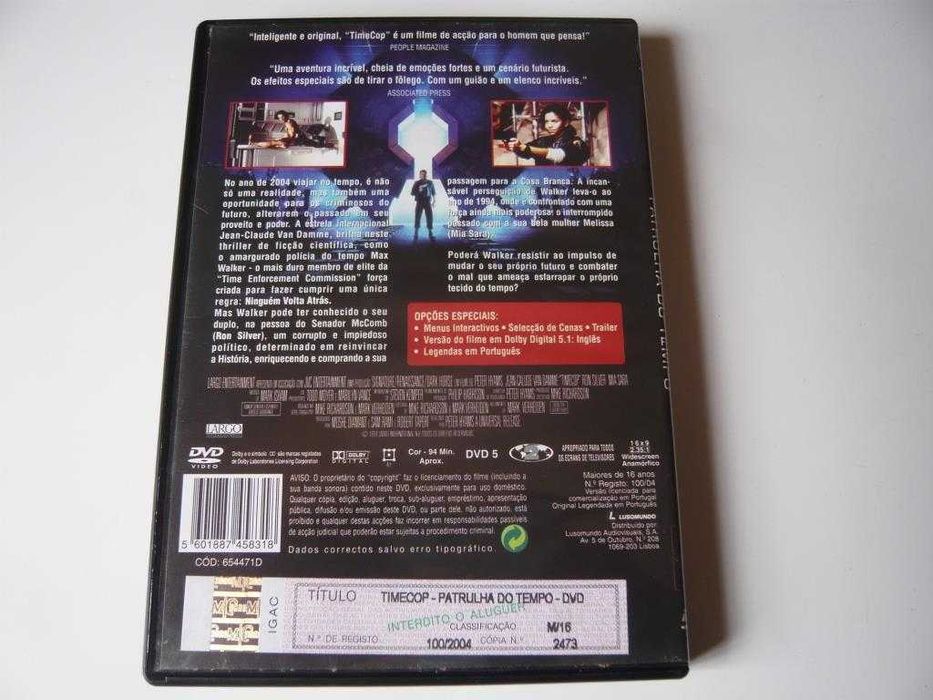 Filme DVD "Timecop-Patrulha do tempo"- Van Damme