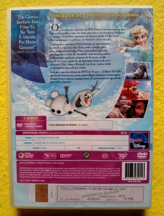 DVD Disney Frozen o reino do gelo