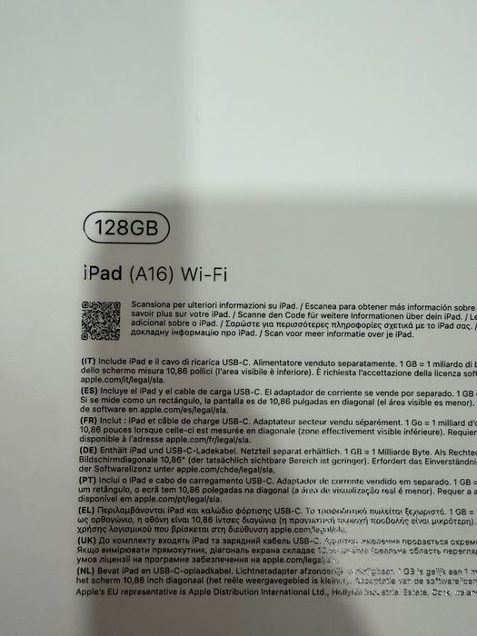 iPad a16 wifi 128gb