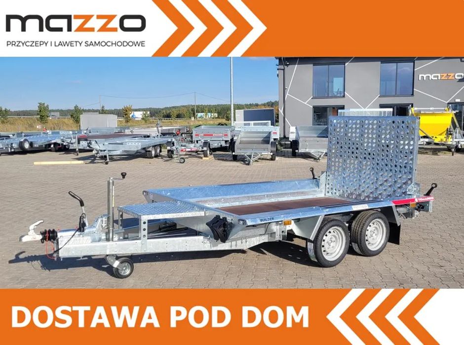 TEMARED Dostawa przyczepa koparkowa, budowlanka, pod sprzęt budowlany 300x150cm DMC2700kg Z TRAPEM  DMC 2700kg Hamowana! MOCNA Budowlanka! Przyczepa pod Minikoparkę