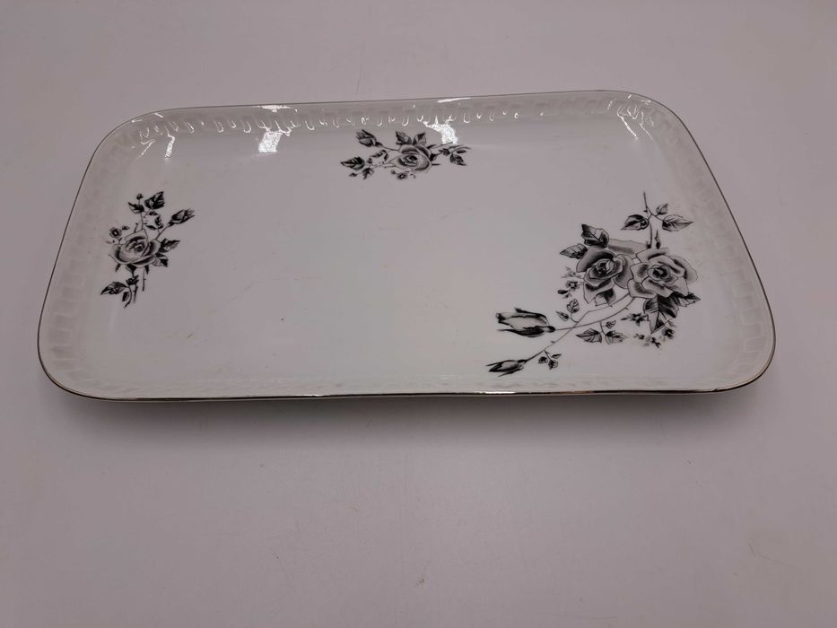 Talerz patera porcelanowa Wawel Wałbrzych szara róża vintage PRL