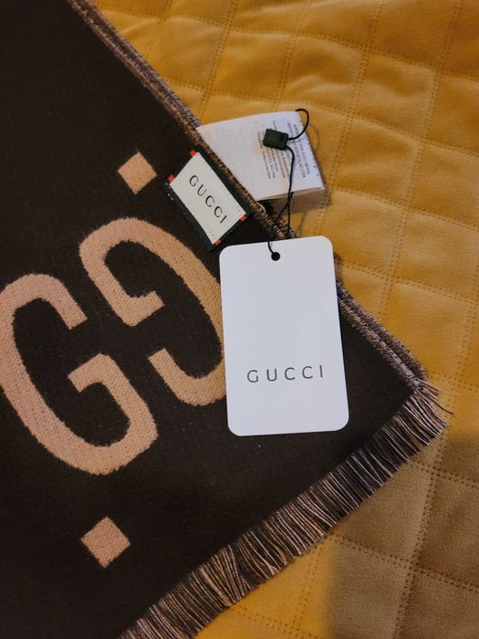 Brązowy damski dwustronny szalik Gucci