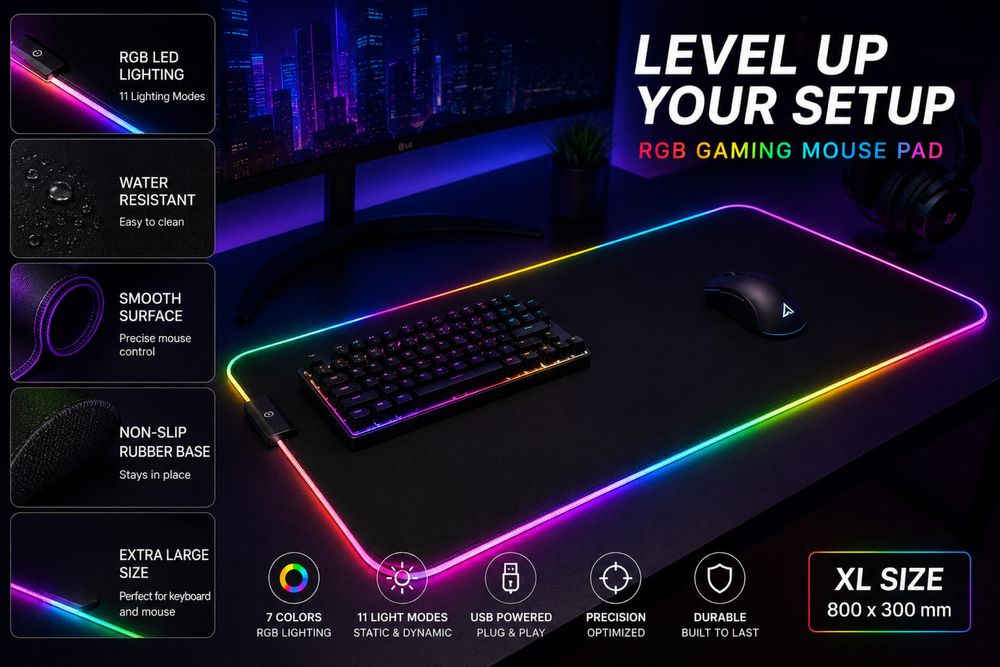 RGB Gaming Mouse Pad XXL 90x40cm
