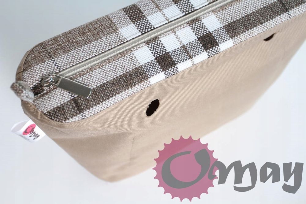 organizer OBAG MINI beżowa krata struktura 2 kieszenie wkład OMAY