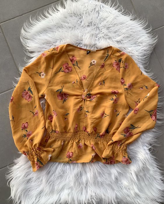 Elegancka bluzka z baskinką w kwiaty (XS/S) H&M