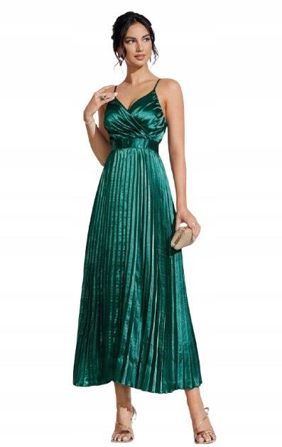 Shein zielona sukienka satynowa prosta midi 34 vmw