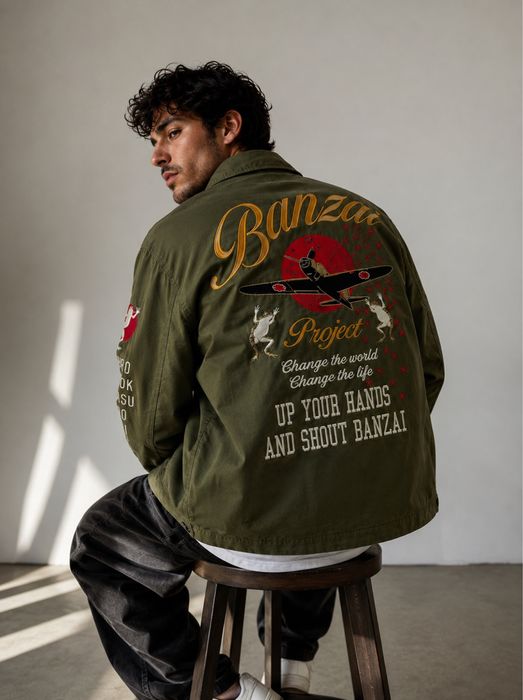Куртка милитари Sanmaruichi Banzai Frog Amekaji Military Jacket Wagara Sukajan Archive Harajuku Khaki size S, M