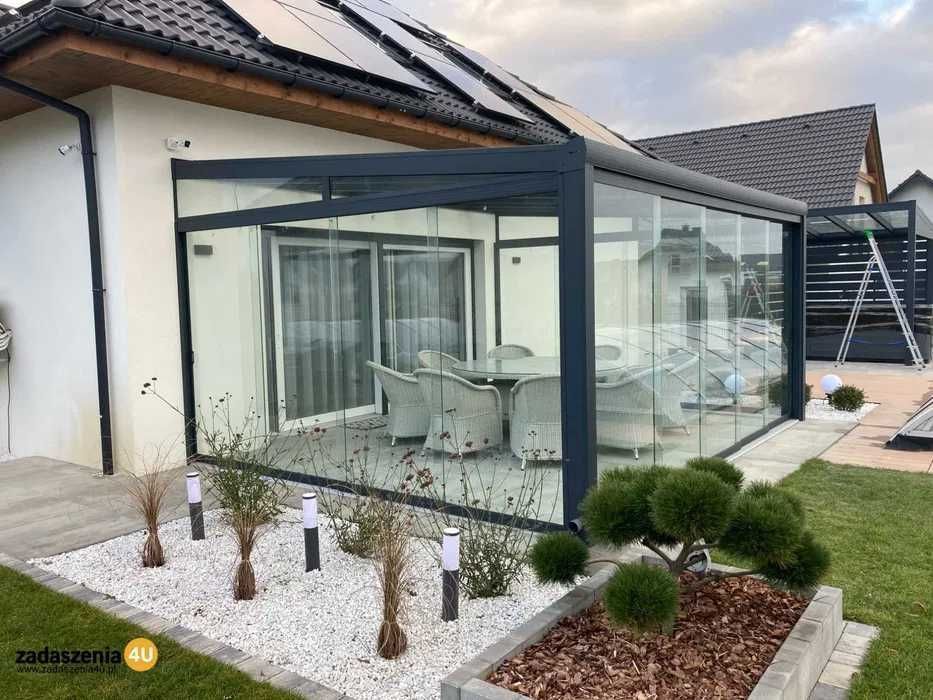 Zadaszenia tarasów zadaszenie tarasu pergole aluminiowe ogrody zimowe zabudowy szklane zabudowy tarasów systemy przesuwne szkło aluminium WR