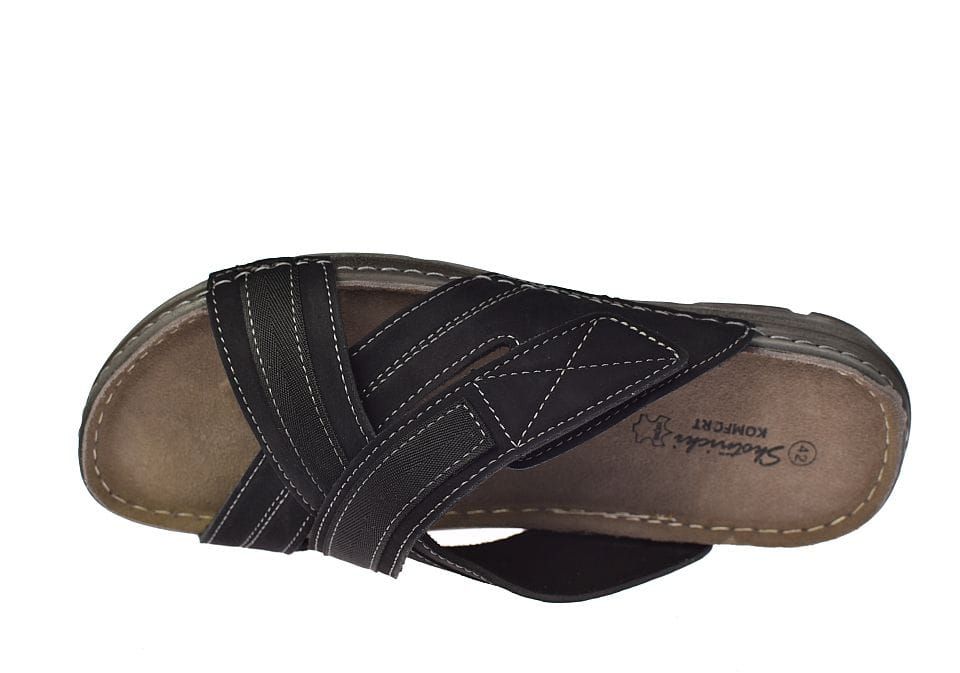 Klapki skórzane męskie sandały komfort KL-4-1293 BK roz. 44