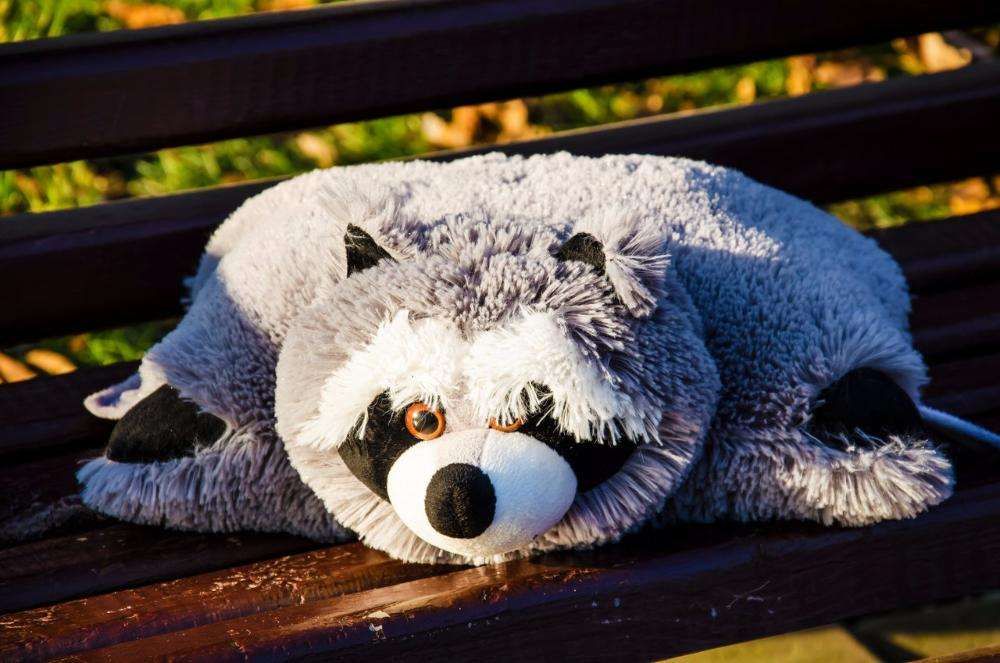 Плюшева подушка трансформер єнот.