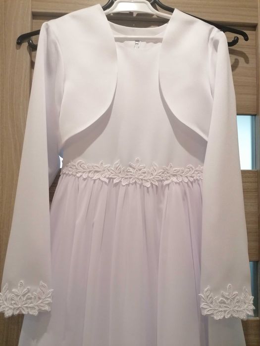 Sukienka komunijna z bolerkiem, torebką i rękawiczkami