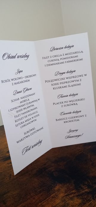 Menu weselne stojące