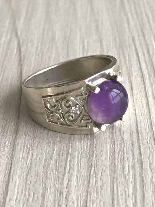 Кольцо перстень аметист серебро
