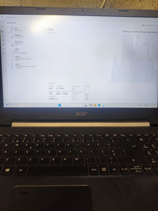 Acer Aspire 7 Gaming | Ryzen 5 | GTX 1650 | 477GB | Bateria Impecável