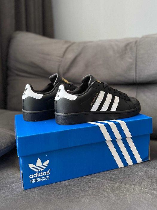 Кросівки Adidas Superstar Black White | кеди Адідас Суперстар чорного кольору шкіряні