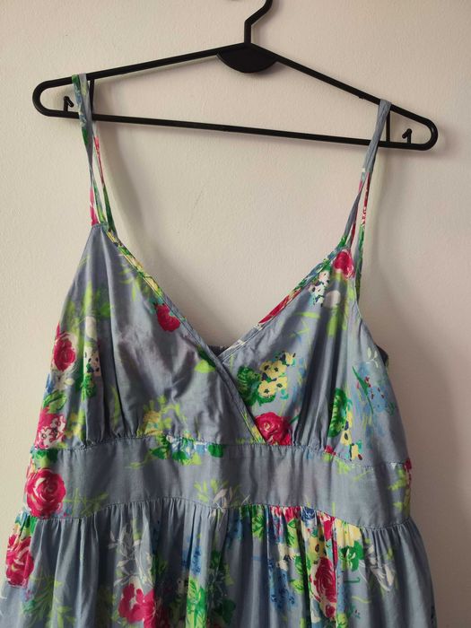 Błękitna sukienka w kwiatki 100% Bawełna! M&S XXL/16