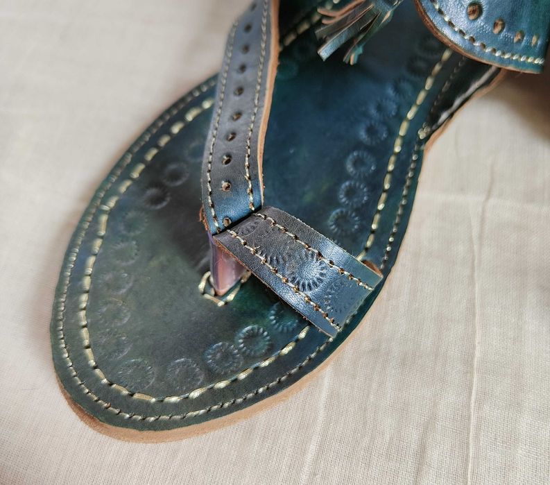 Skórzane japonki kohalpuri 38 orientalne boho hippie retro zielone