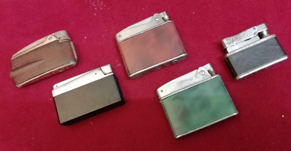Lote de 5 isqueiros antigos - Omega, Varaflame, Kawee