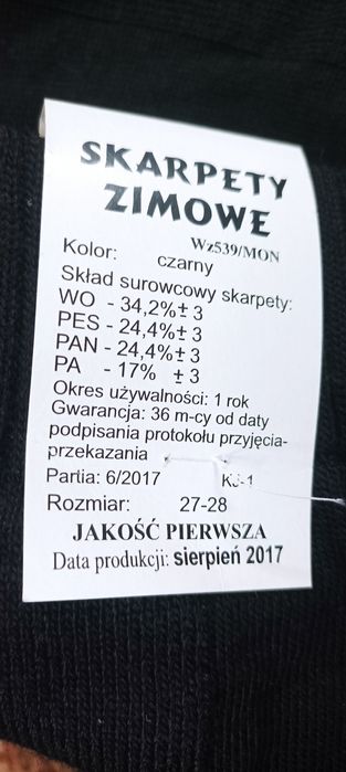 4 pary skarpety zimowe ciepłe grube czarne nowe rozmiar 27-28