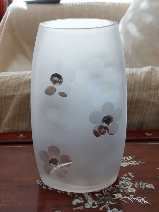 Vaso de Vidro Fosco Floral com Brilhos