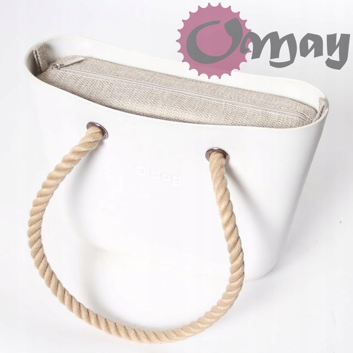 Beżowy organizer OBAG MINI struktura pleciona hummus 2 kieszenie OMAY