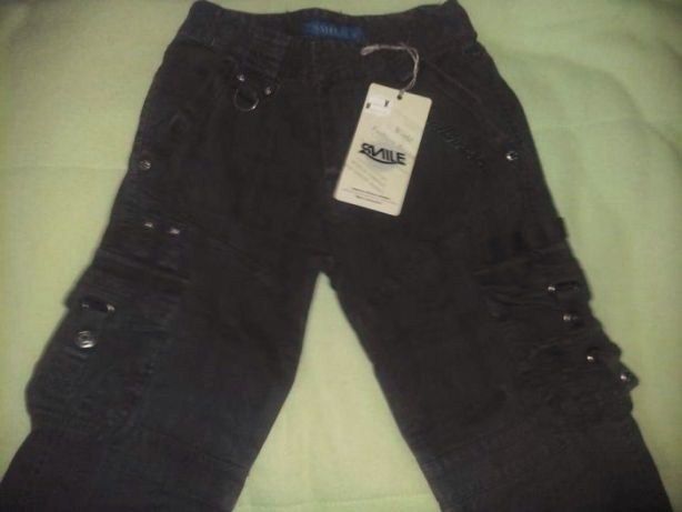 Calças de sarja castanhas c/bolsos novas p/rapaz 8 anos