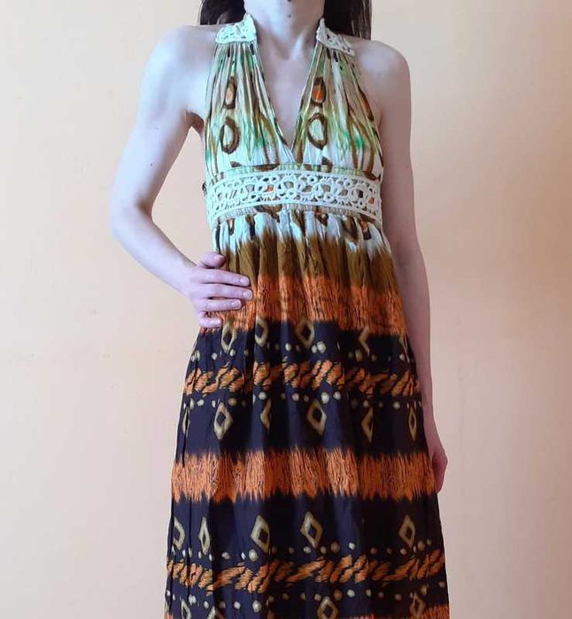 40 42 Sukienka letnia plażowa długa maksi maxi wzory haft bawełna