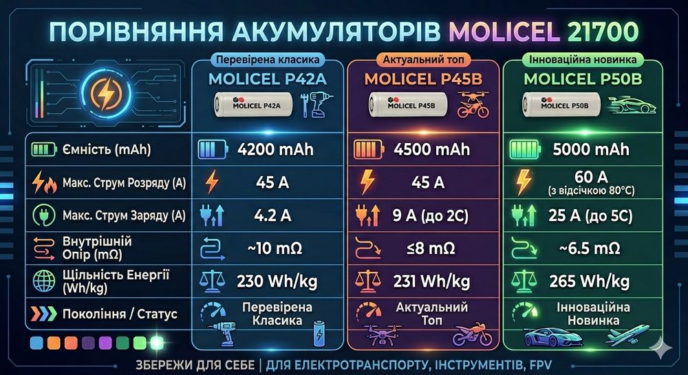 Molicel P42A/P45B/P50B - 45-60А