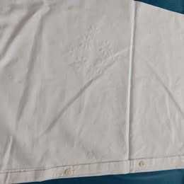 Fronha retangular em linho muito antigo com bordado e ponto ajour feitos à mão ~