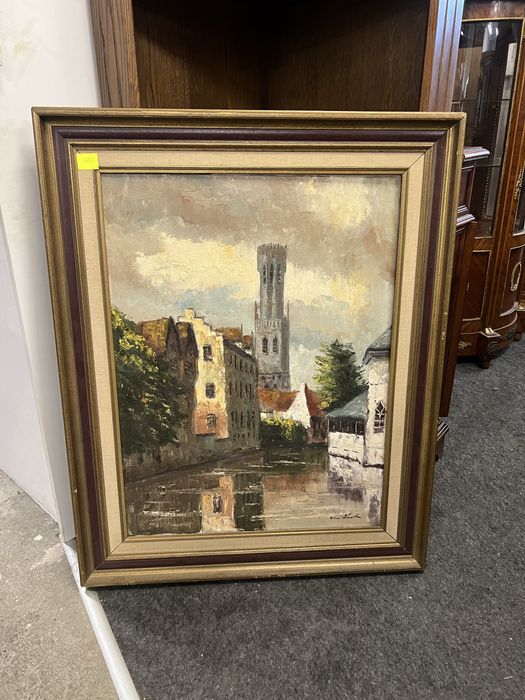 Obraz malowany na płótnie/Kanały Brugii z wieżą Belfort