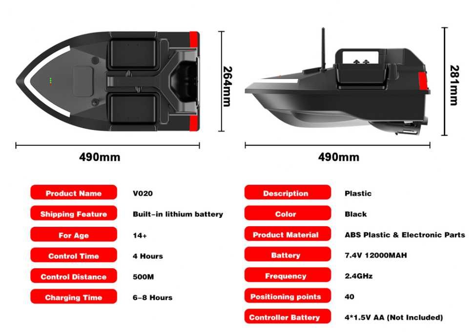 Łódka Zanętowa Flytec V020 GPS Auto Powrót 2X Akumulator 12000Mah