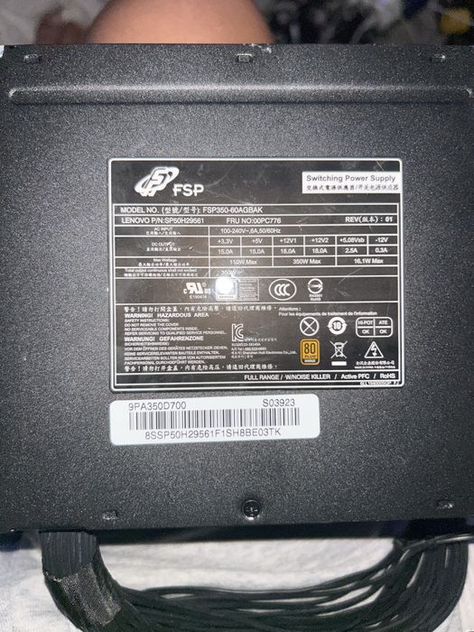 FSP350-60AGBAK, de 350 W, usada em computadores da  Lenovo⁠.