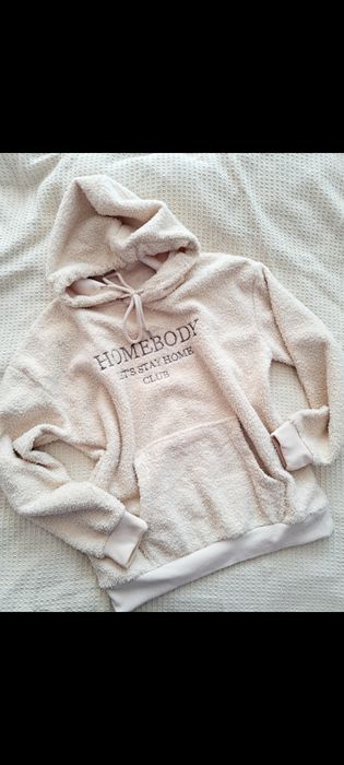 Bluza sinsay fluffy mis z kapturem kremowa bezowa damska 34 36