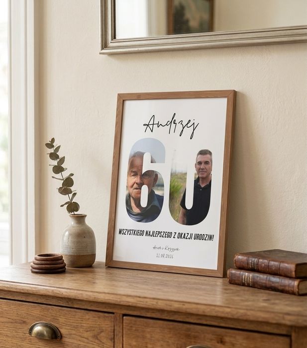 WYJĄTKOWY personalizowany plakat na urodziny – FOTOKOLAŻ W RAMIE A4