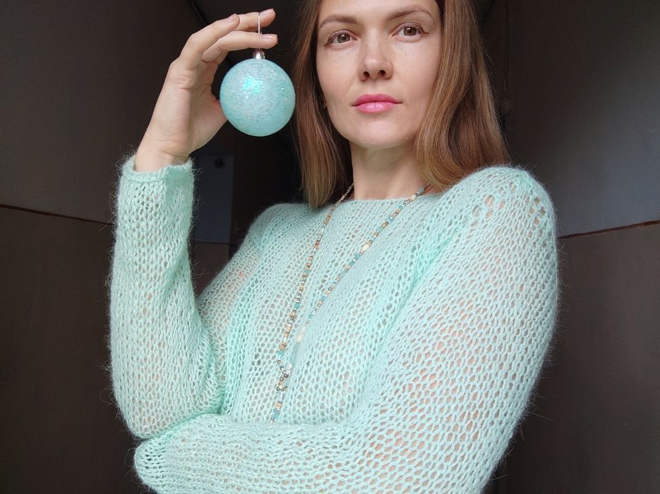 Светр павутинка з пуху норки пух норки ангора мятний