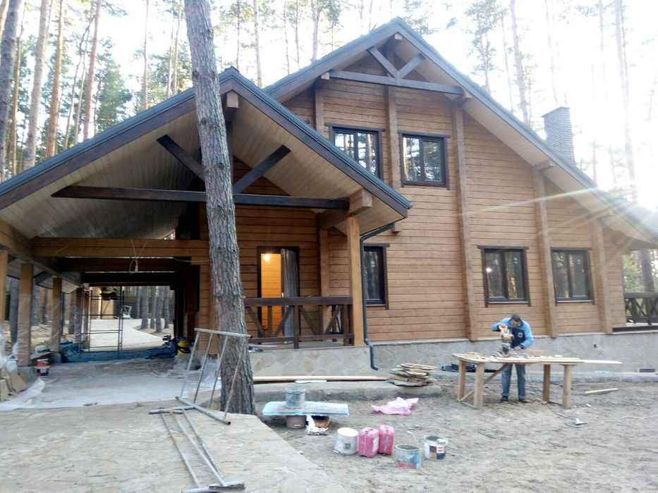 Будівництво котеджів із клеєного бруса, клеєний брус, будівництво