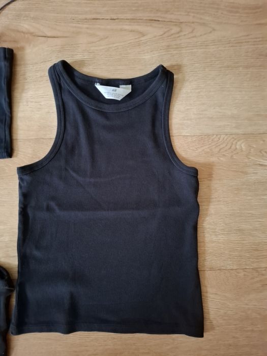 3 topy 164 XS H&M Pull&Bear czarne koszulka bawełna