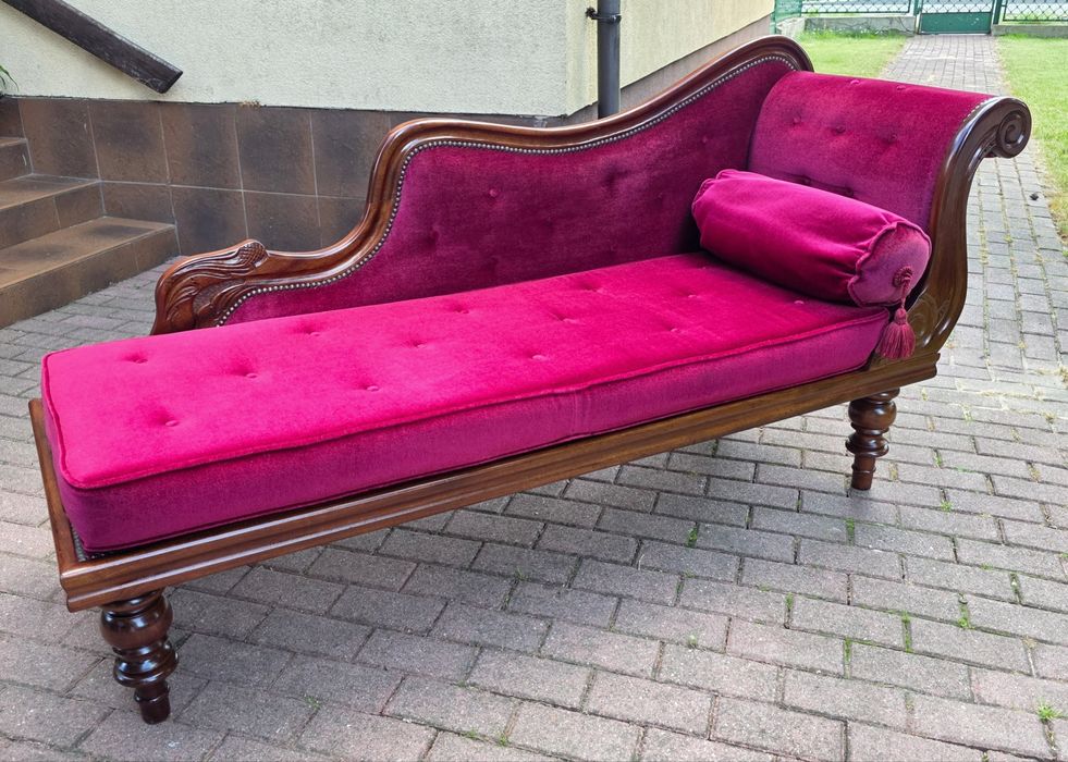 UROCZY Stylowy Pikowany Szezlong Sofa Kanapa Drewno Mahoniowe WYSYŁKA