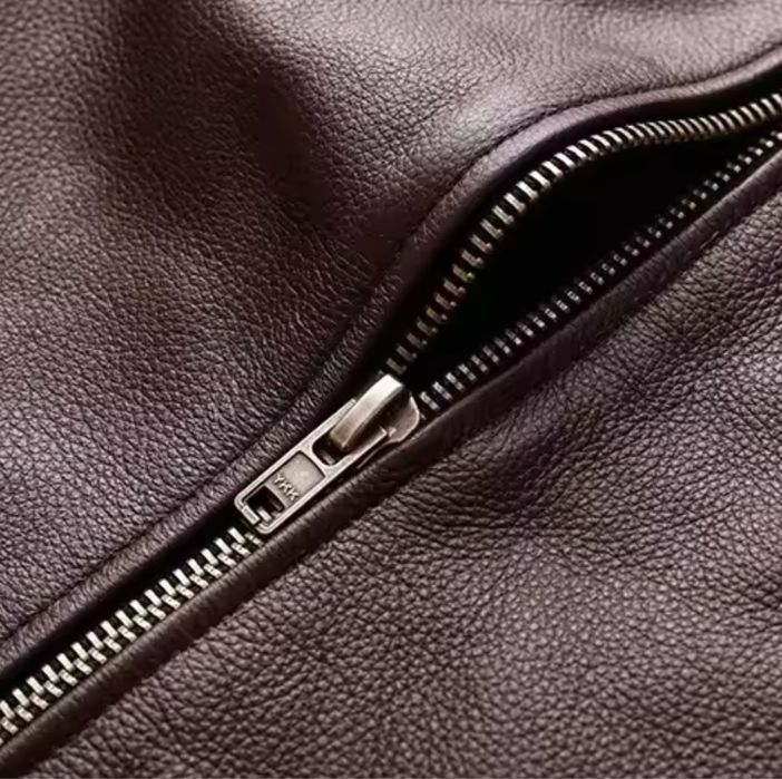 Brązowa kurtka skórzana męska ramoneska klasyczna skóra naturalna