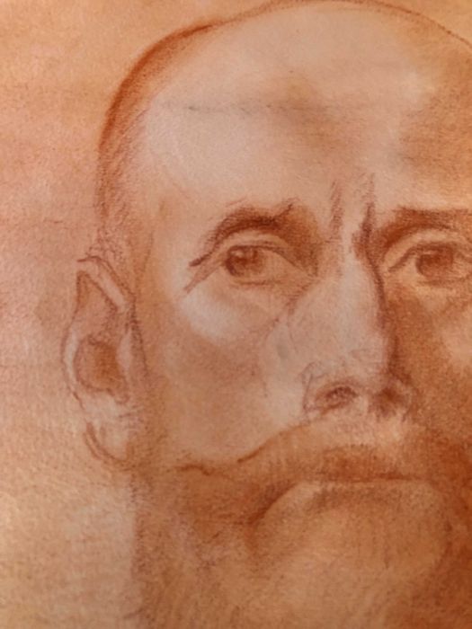 Desenho a pastel, com rosto de Senhor , do inicio do seculo XX, Suiça.