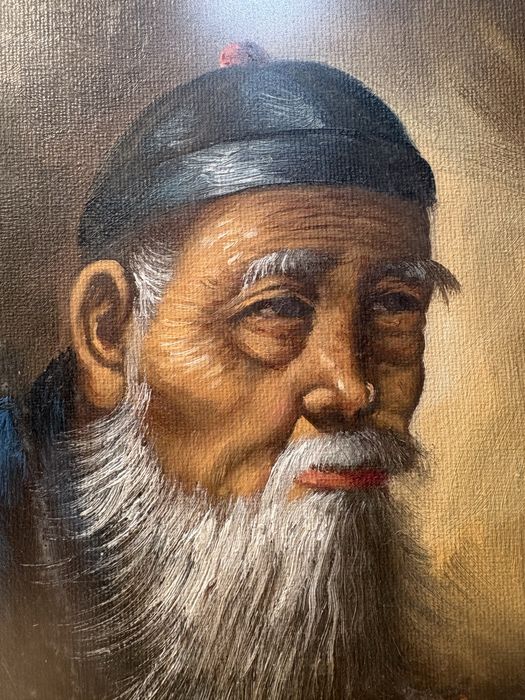 Conjunto de 2 pinturas Escola Chinesa vintage assinadas e emolduradas