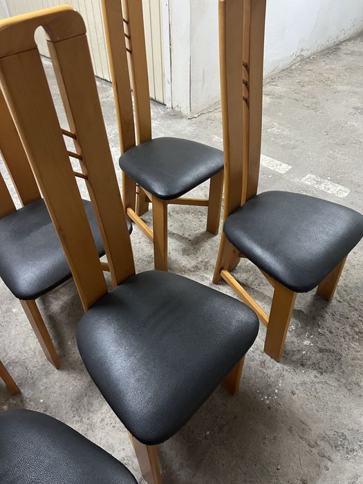 Conjunto de 6 Cadeiras de Sala de Jantar em Madeira e Napa Preta