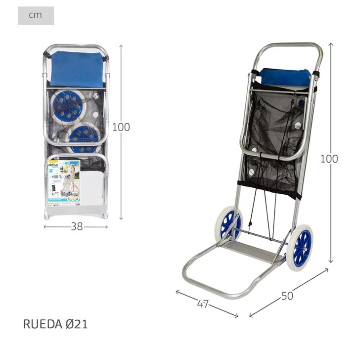Carrinho praia dobrável para cadeiras e geleira