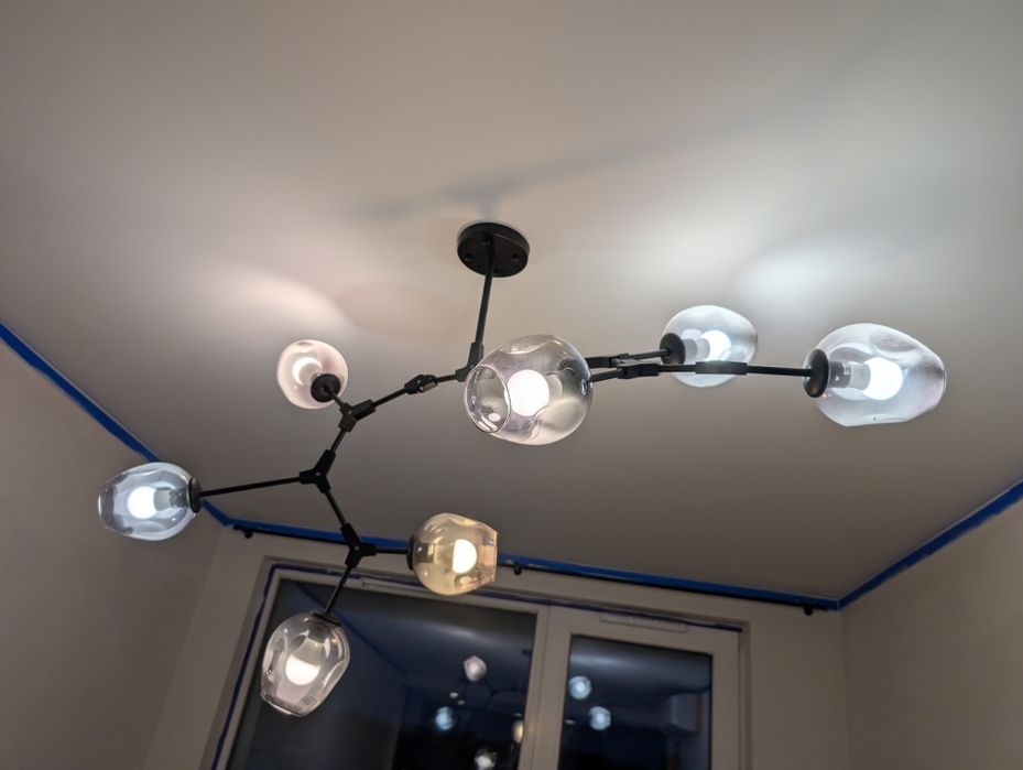 Lampa wisząca typu twig czarna 7 puntowa szkło